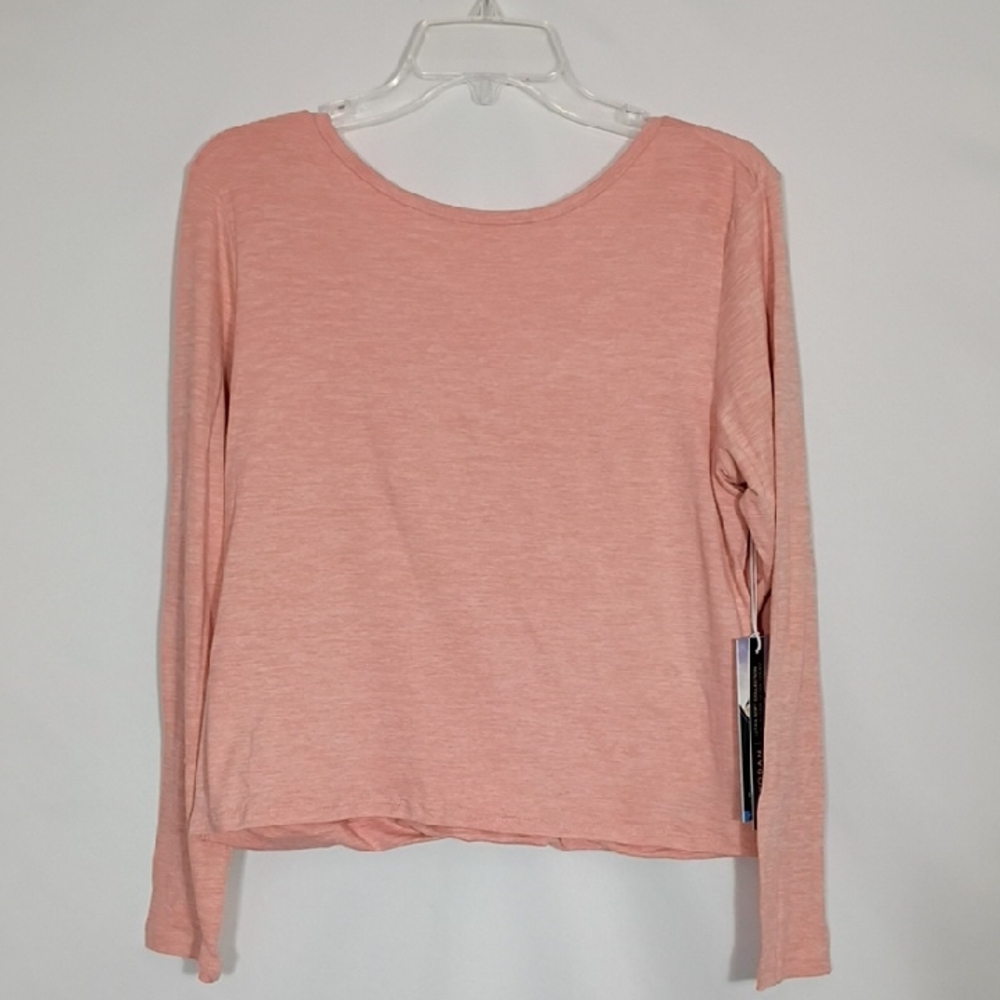 NWT Kyodan Long Sleeve Coral Solid Moss Jersey Criss Cross Back Women Sz Large